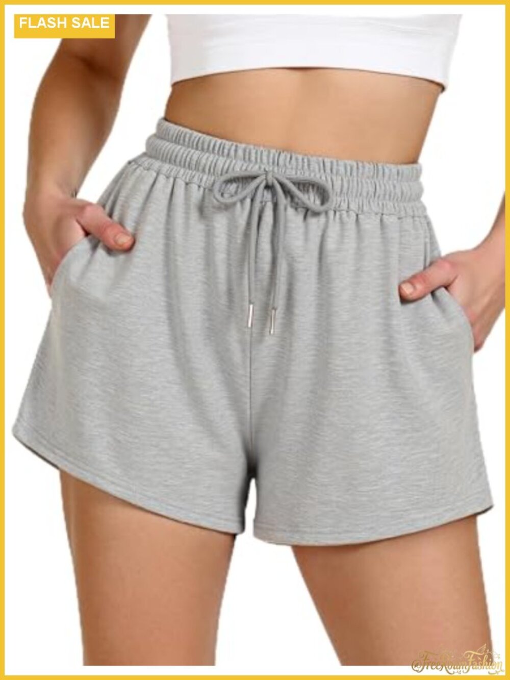 Women's Cotton Fleece Sweat Shorts with Pockets, Drawstring, High Waist,